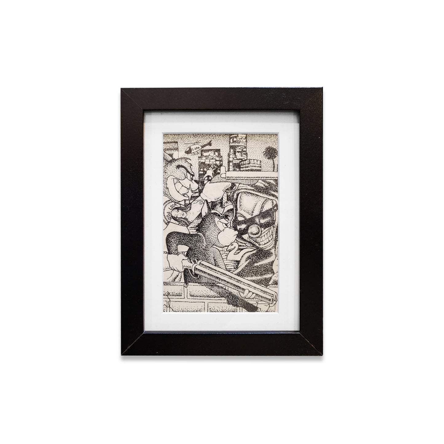 Framed ink on paper of tom and jerry characters in Echo Park Los Angeles