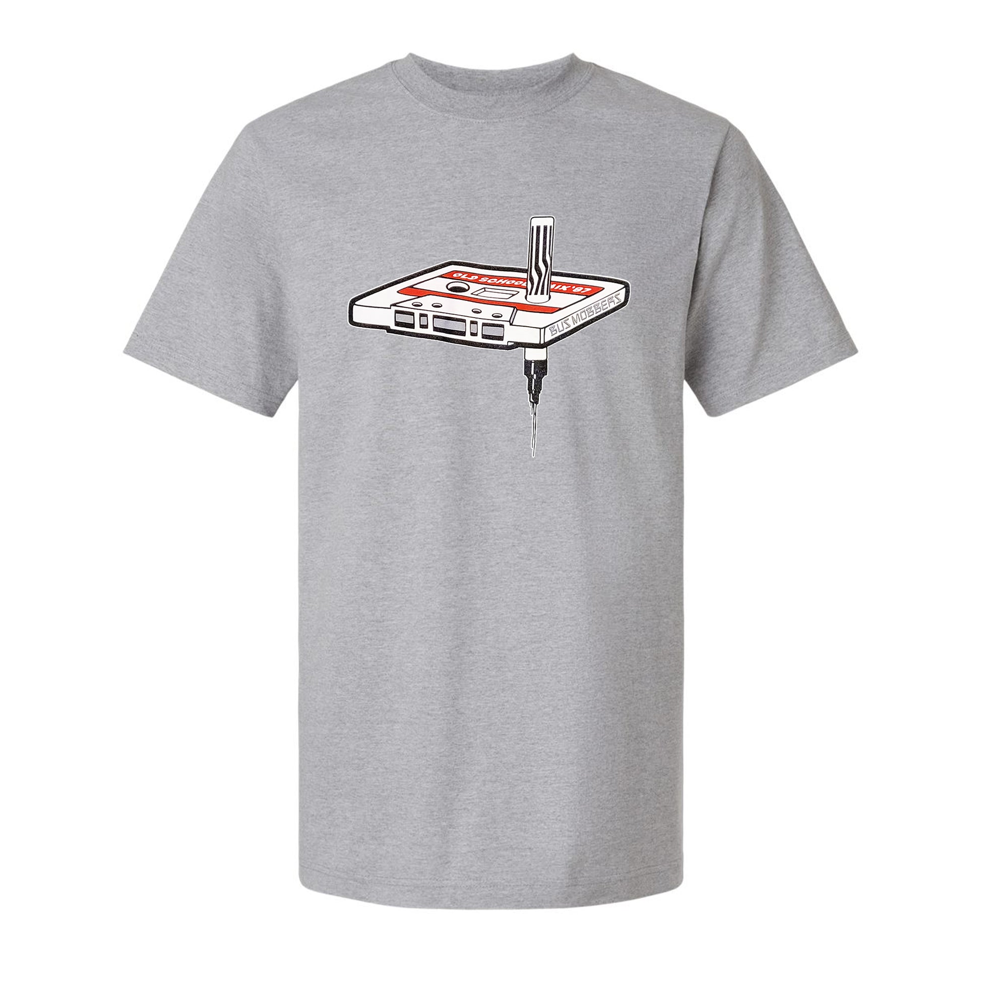 Heather grey shirt with white mixtape and pilot marker