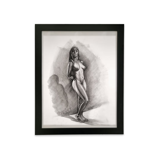 Original charcoal portrait, figure drawing by street artist Tetris for art collections.