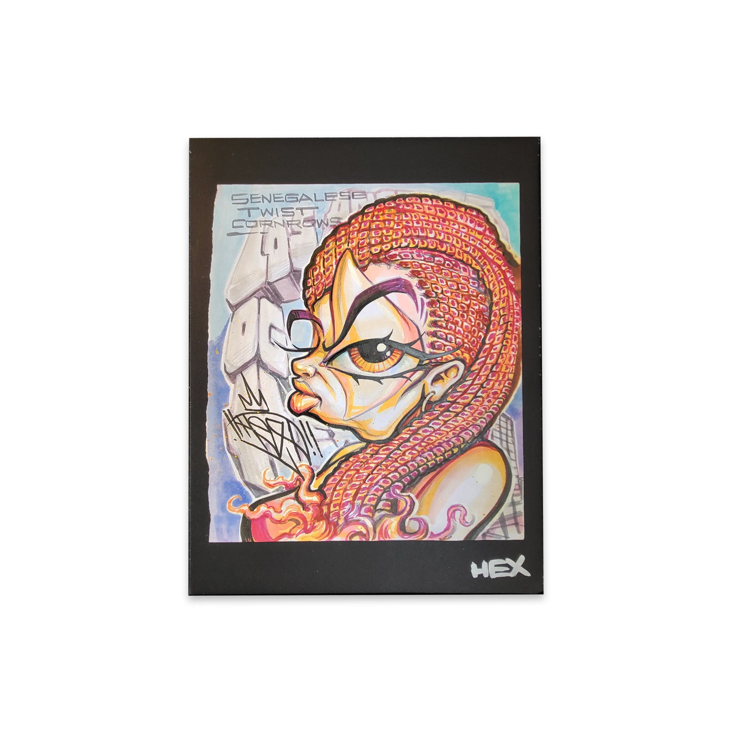 Framed, original drawing by street artist Hex for sale