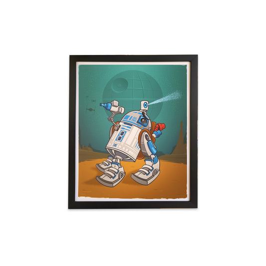 Framed archival print of original art, Star Wars R2-D2 character by street artist Noek.