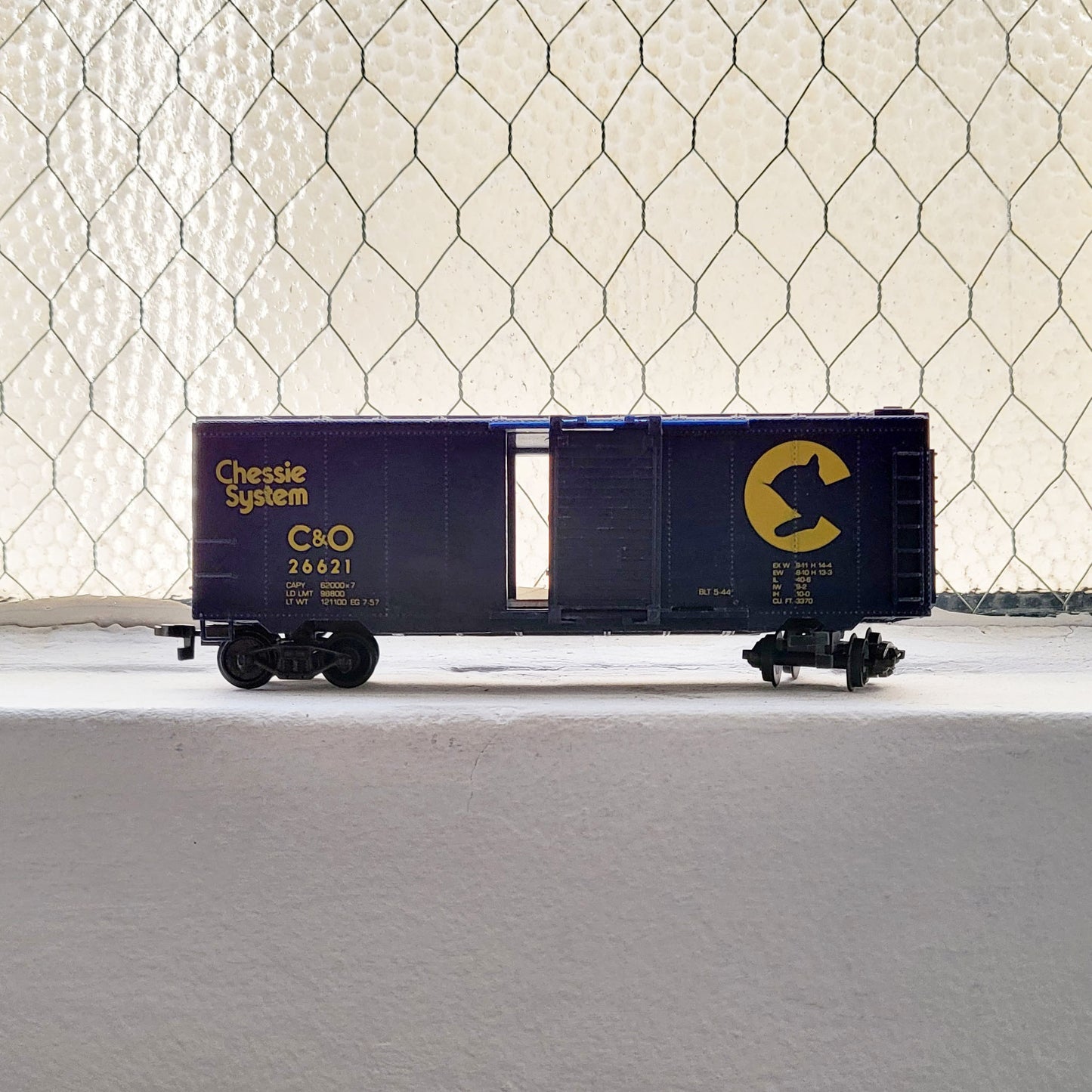 HO model toy 'Chessie System C&O' train boxcar for graffiti writer gifts and train enthusiasts. 