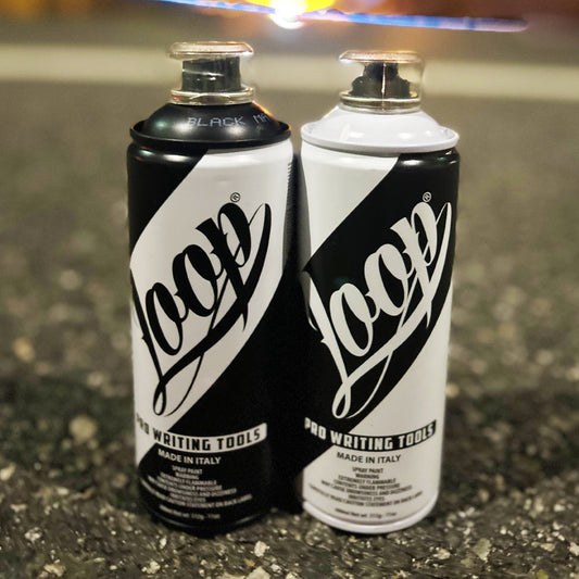 Loop spray paint 400ml black and white cans