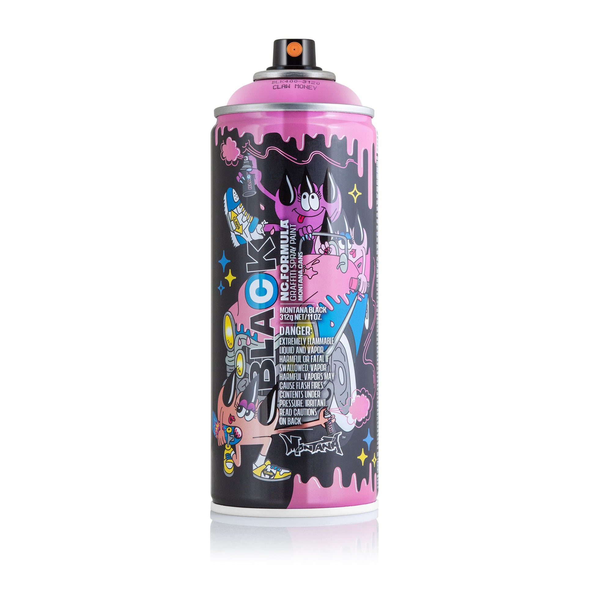 Artist limited edition pink spray paint can with art by Claw Money