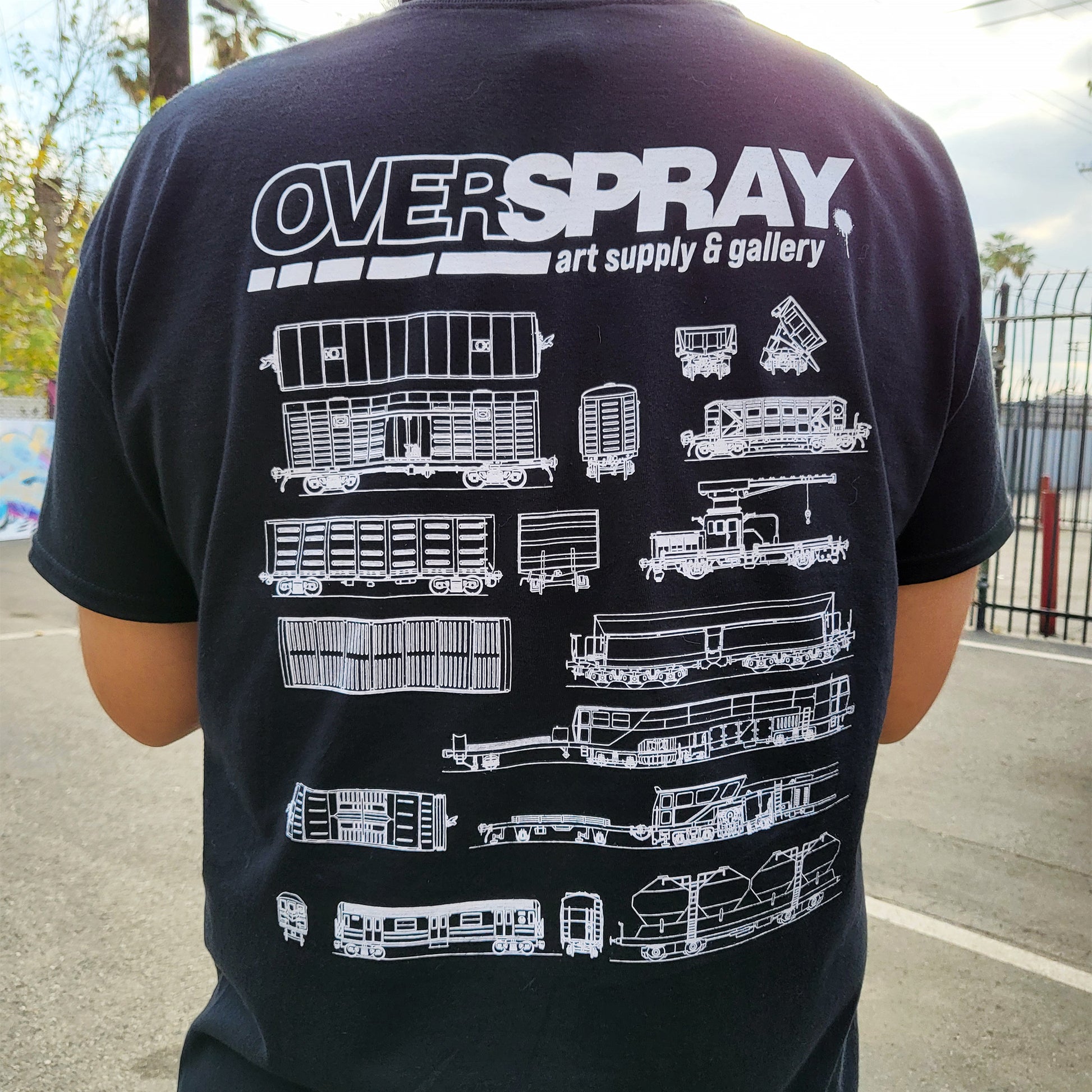 Overspray branded boxcar T-shirt in navy product photo.