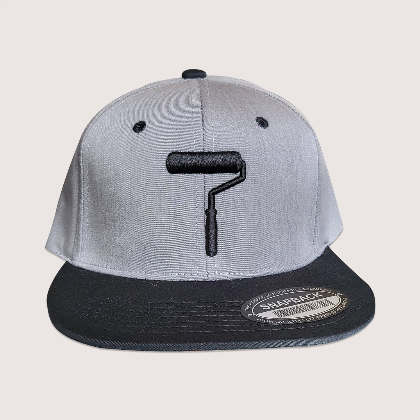 Phatcaps graffiti brand grey baseball cap paint roller with black embroidery.
