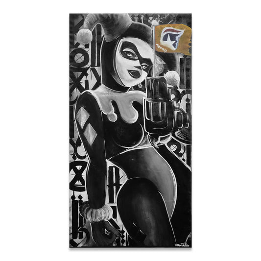 Harley Quinn black and white painting