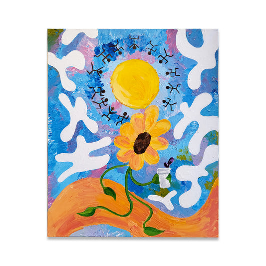 Painting of walking sun flower in the sun