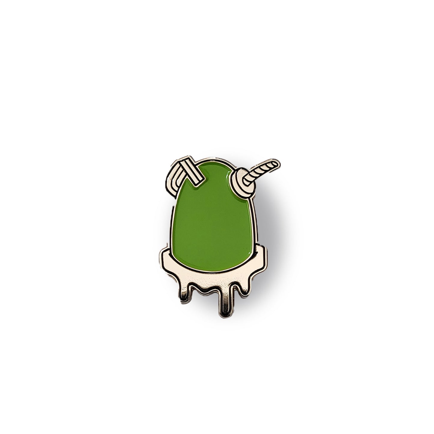 frontside of a green Gaso pin on a white background